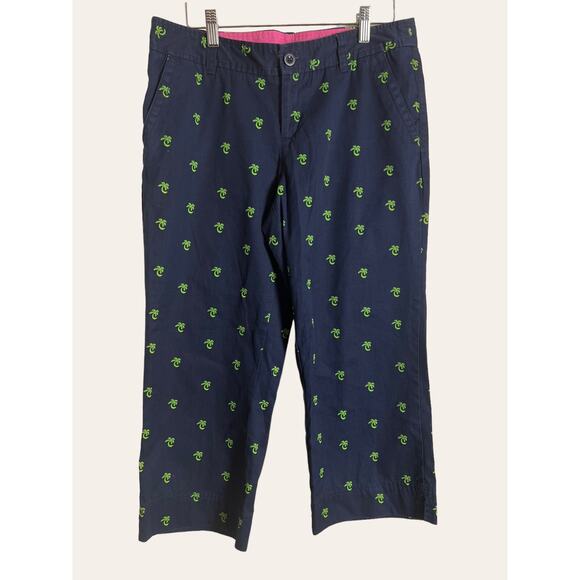Lilly Pulitzer Navy Palm Tree Embroidered Mid Rise Cropped Capri Pants Size 10 - Picture 1 of 7